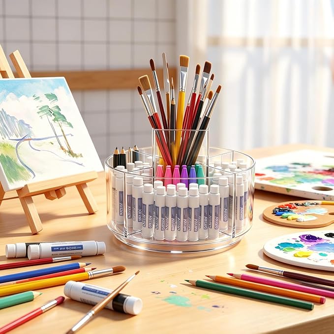 JIKIOU 430pcs Acrylic Pencil Holder Marker Organizer 360-Degree Rotating | 5.9 inch higher, durable acrylic made,multipurpose 5 square slots, large capacity for holding 430pcs pencils or 200pcs pens