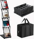 Foldable Brochure Display Stand with Carrying Bag, Literature Stand 4 Tier | Literature Rack for Trade Shows, Exhibitions, Office, and Retail Stores. Metal, Portable, and Easy to Assemble, Black Finish