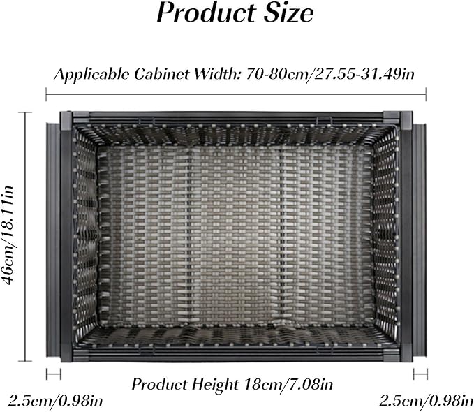 Pull Out Drawer Organizer Containers,Rattan Stackable Basket Storage Rack,Slide Out Pantry Shelves,Can Store Office Supplies Clothes and Tableware(27.55-31.49in)