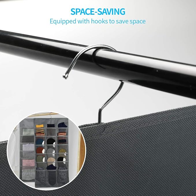 Bseash Enlarged Closet Hanging Bra Organizer with Rotating Metal Hanger, Dual Sided Wall Shelf Wardrobe Mesh Pockets Hanging Storage Bag for Bra Socks Underwear Underpants