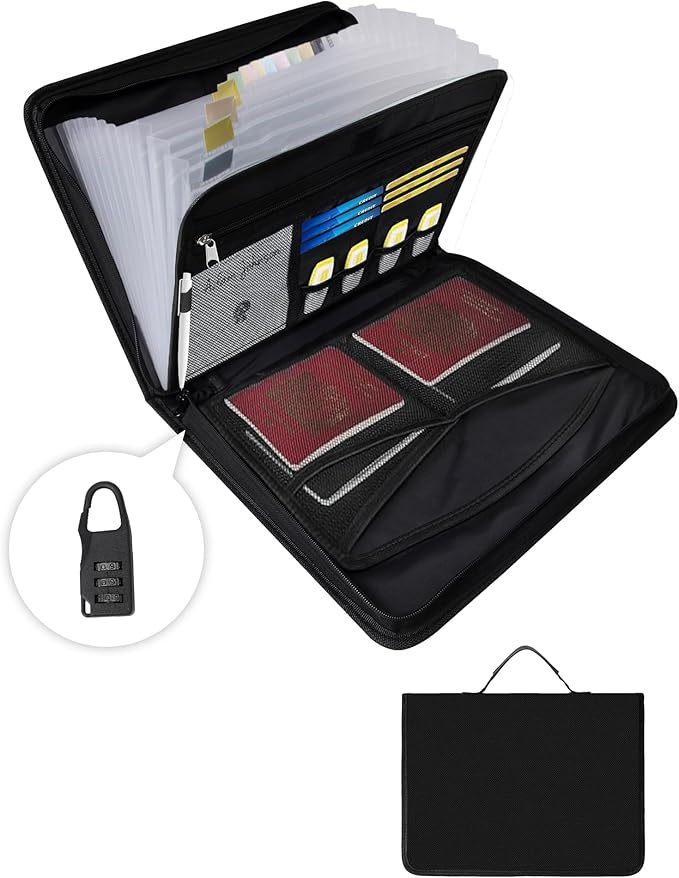 Fireproof Bag Important Document Organizer/13 Pocket Accordion File | Expanding File Folder with Labels, Safe Holder and Organizer for Birth Certificate, Paper, Receipt, Bill, etc.