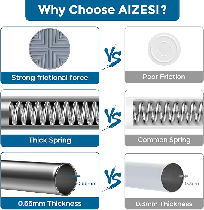 AIZESI Silver Tension Rods, 24-46 Inch, 2 Pack, Stainless Steel, Tension Mounted, Window Treatment