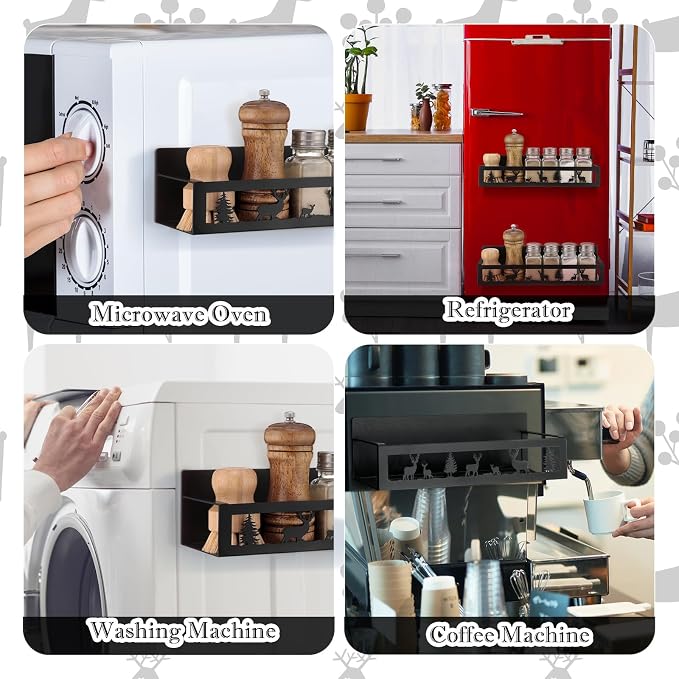 Beeveer 2 Pack Deer Magnetic Spice Rack for Refrigerator Metal Magnet Basket Shelf for Fridge Seasoning Storage Organizers Home Decor Kitchen Accessories
