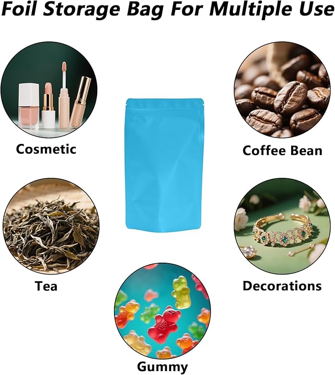 100PCS Smell Proof Resealable Pouch Bags,ULIFESTAR Aluminum Foil Flat Food Storage Bag,Sealable Pcsaging Zipper Pouches with Tear Notches for Pcsaging Lipgloss,Jewelry,etc(12*20cm/4.72*7.87",Blue)