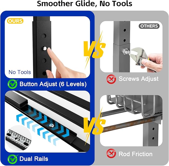 Under Sink Organizer, Dual-Rail Ball-Bearing, Under Kitchen Sink Organizer, 6-Level Adjustable, Under Cabinet Organizer, No-Drill Adhesive/Suction, Under Sink Storage (Black, Double Layer - 2 Pack)