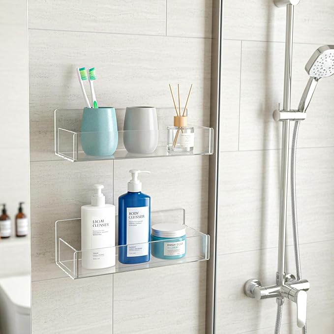 4 Pack Acrylic Spice Rack Wall Mount-9 Inch, Clear Spice Shelf Storage Holder, Hanging Seasoning Rack Organizer for Cabinet Door, Cupboard or Wall Kitchen (Adhesive or Screw)