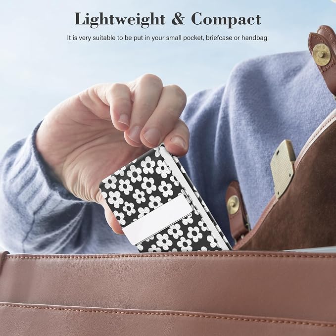 2Pack Leather Stainless Steel Business Card Holder, Metal Slim Business Card Case for Women or Men, Pocket Business Card Carrier with Prints, Magnetic Closure, RFID Blocking