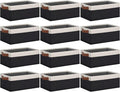 GhvyenntteS Storage Baskets for Shelves 12 Pack, Fabric Storage Bins with Leather Handles, Foldable Rectangular Storage Baskets for Organizing Home, Office (Black/White, 11.8" x 7.87" x 5.11")
