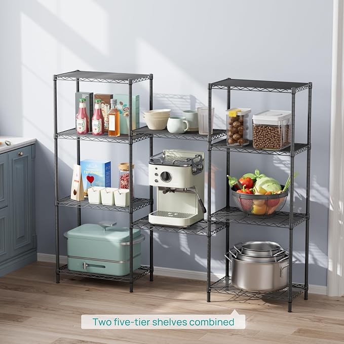 SINGAYE 5 Metal Shelves Wire Shelving Storage Shelf Adjustable Unit Pantry | 5 Tier Kitchen Laundry Room Organization Home Pantry Closet Bathroom Organizers Garage Rack 14" D x 24" W x 59.5" H Black