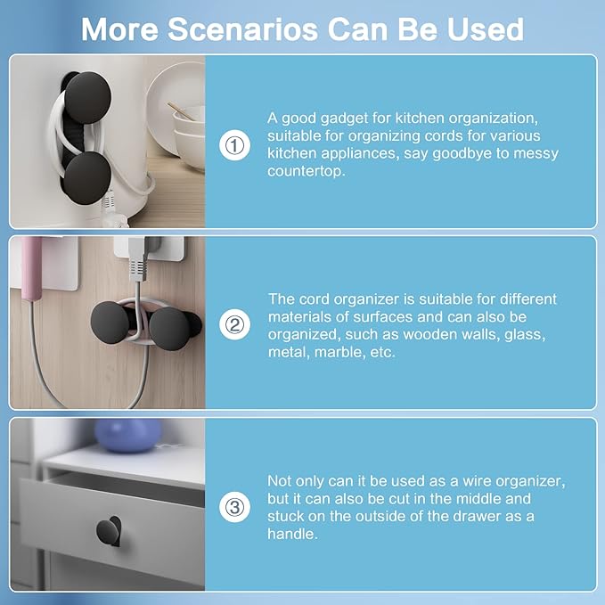 Cord Organizer for Appliances, Cord Holder Cord Wrapper Kitchen Gadgets Cord Organizer Stick On Kitchen Appliances, Mixer, Air Fryer, Coffee Maker, Multifunctional Adhesive Wall Hooks (4Black)