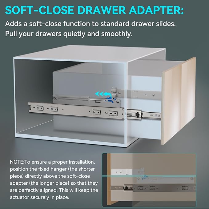 5 Pair Universal Soft Close Drawer Adapters, Heavy Duty Furniture Cabinet Damper for Metal Wood Drawers, Full Extension Slide Add-On Retrofit Buffers