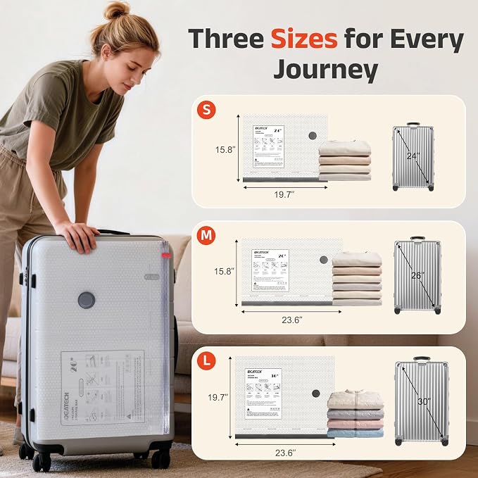 IDEATECH 9Pack Travel Vacuum Storage Bags with USB Pump, Carry-On Size Vacuum Seal Bags for Clothing & Luggage, Heavy Duty Reusable Space Saver Compression Bags for Suitcase Packing