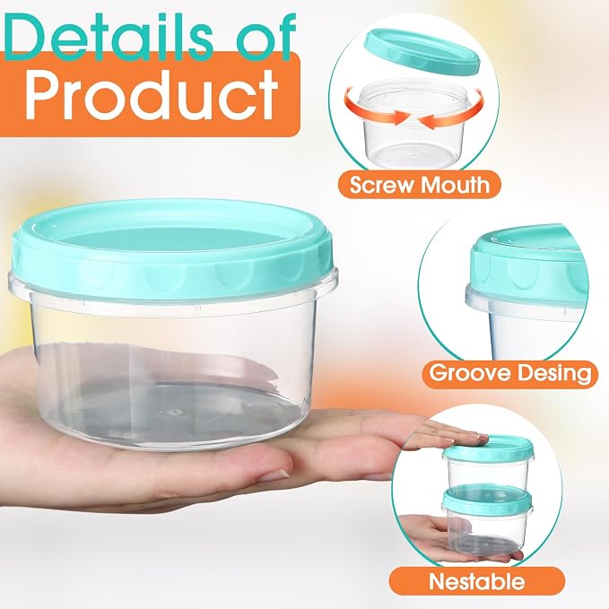 Sieral 36 Pack 8 oz Freezer Containers with Lids Reusable Deli Freezer Storage Containers Stackable Plastic Thick Twist Top Jars for Takeout Food Round Wide Mouth Lunch Snack (Turquoise)