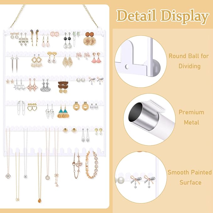 6 Tier Earring Holder Wall Mounted Hanging Earring Organizer White ﻿ | Earring Display Storage with 123 Holes and 129 Grooves Jewelry Organizer Tree for Stud/Hoop/Dangle Earrings Necklace