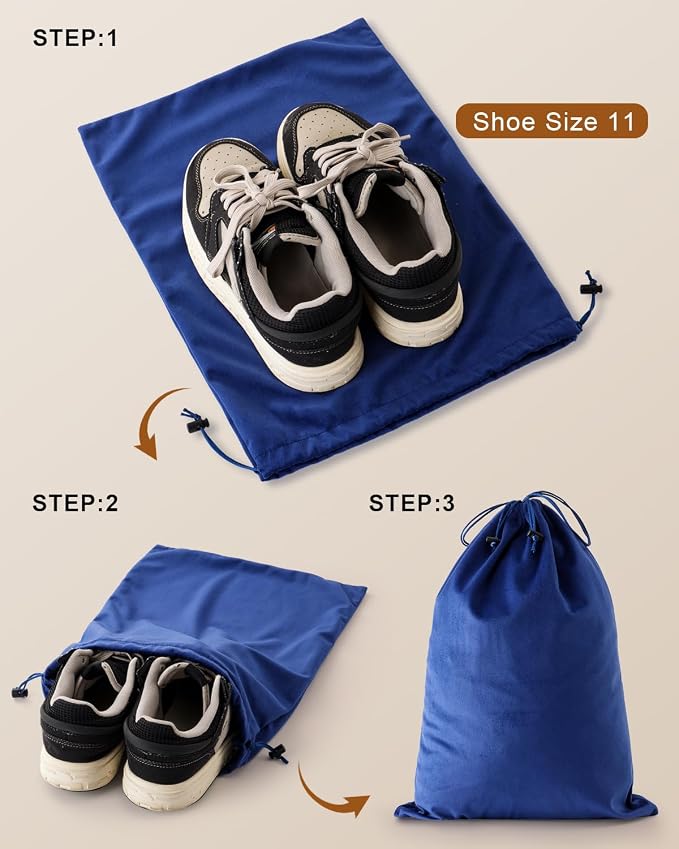 4 Pcs Shoe Bags for Travel, Dust Velvet Bags, Palace Blue, 17.3x12.6 Inch | Washable & Reusable Travel Shoe Bags, Dustproof Shoe Bags with Drawstring Closure, Suitable for Travel, Home Storage
