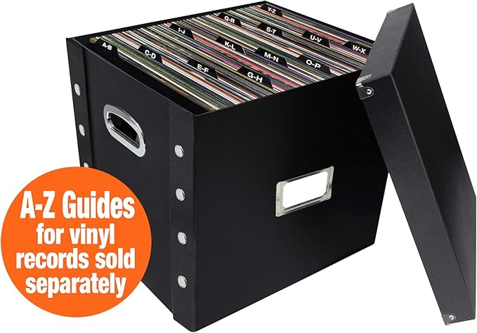 Snap-N-Store Vinyl Record Storage Box - 12" - 2 Pack - Crate Holds up to 75 Vinyl Albums - Black