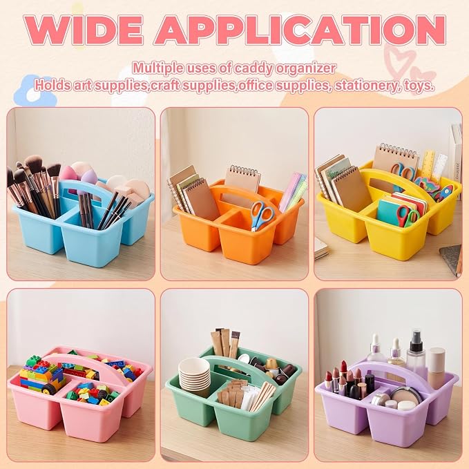 Kathfly 18 Pack Classroom Caddy Organizer with Handle, Plastic Art Craft Cleaning Caddy Bulk, Small Multipurpose Supply Organization Storage Basket for Table Desk Office Pencil Teacher (Mixed Color 2)
