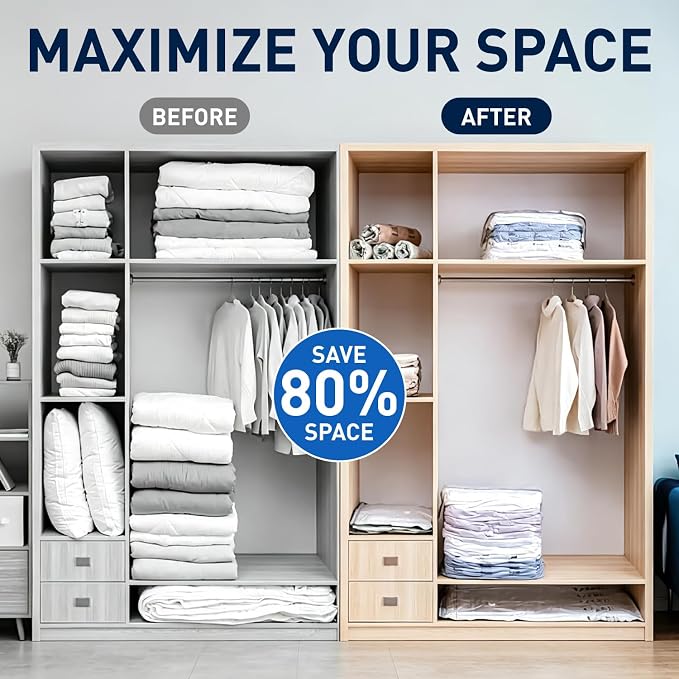 Premium Vacuum Storage Bags,Compression Space Saver Bags with Rechargeable Cordless Pump,15 Pack 4 Sizes,vacuum seal bags for clothing travel,Comforters,Bedding