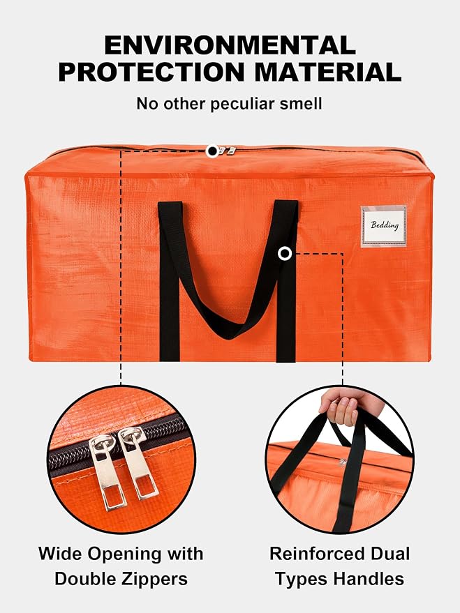 HOMESURE Supports 200lbs Heavy Duty Moving Bags - Strong Zipper & Wrap-Around Handles - Water-Resistant Storage Totes, Durable Alternative to Moving Boxes - 40 Pack - Orange