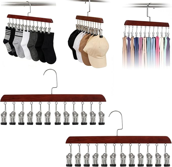 Space Saving Hanging Clothes Organizer with 12 Clips Multi-Purpose Storage for Leggings, Jeans, Skirts, Scarves, Hats, Socks(Vintage-2PCS)