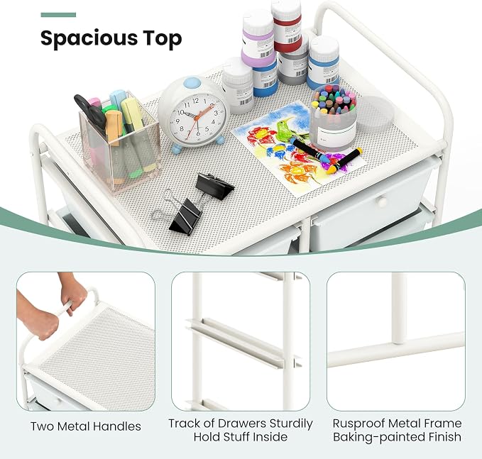 BECOMFORT 10-Drawer Rolling Cart with Drawers, Storage Cart on Wheels, Teacher Classroom Organizers with Metal Frame, Mobile Craft Cart, Trolley Utility Cart for School Office Play Room