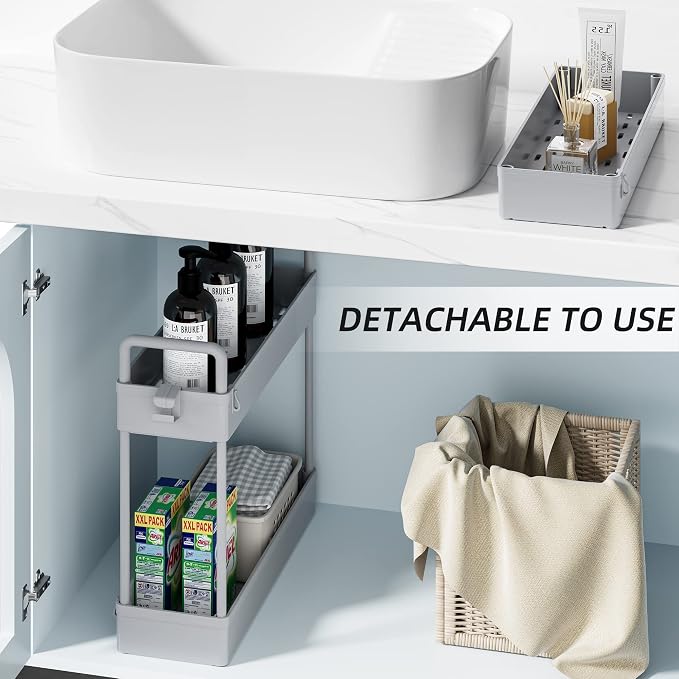 SOLEJAZZ Slim Rolling Storage Cart Skinny Bathroom Organizer, 3 Tier, Gray | Thin utility cart with wheels for bathroom, laundry room, bedside, kitchen, dorm, office, next to fridge, small narrow places