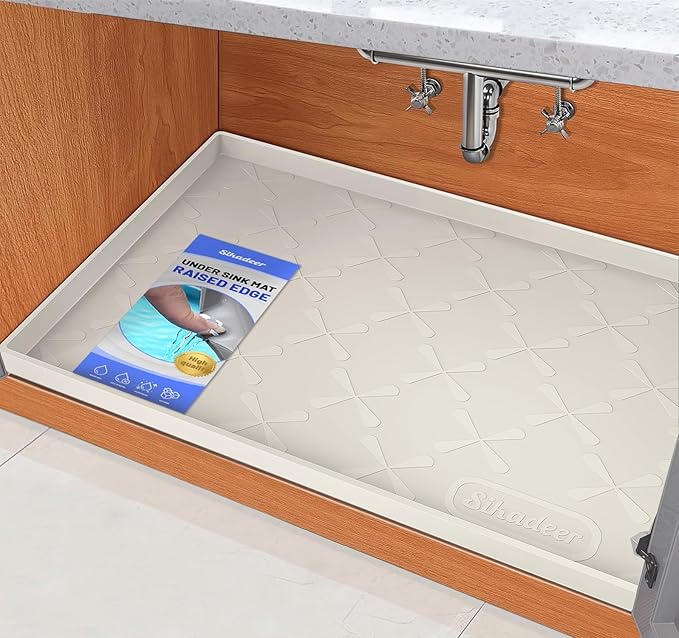 SIKADEER Under Sink Mat for Kitchen and Bathroom, Waterproof Cabinet Liner with Raised Edges for Leak Protection, Ideal for Shelves, Boot Tray, Kitchen Organizer and Storage 25" x 22" white