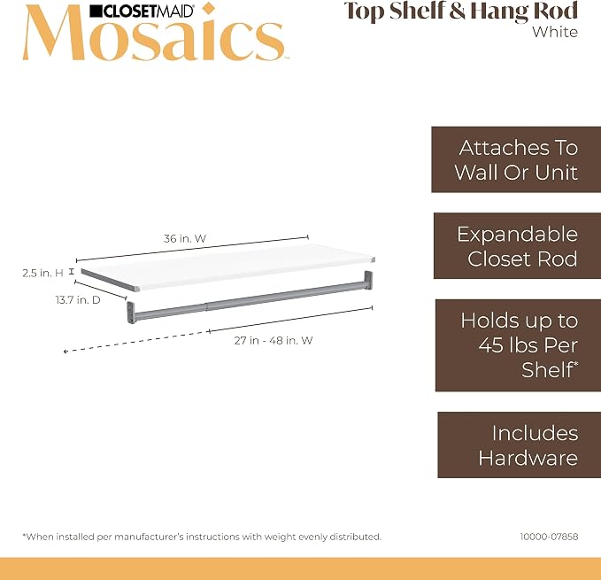 ClosetMaid Mosaics Storage Organizer Kit Includes; (1) 3-Shelf Unit, (1) 4-Drawer Unit, and (2) Shelf & Rod Units, White