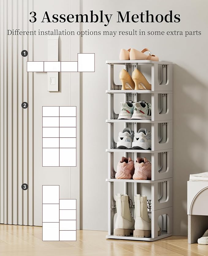 HAIXIN 10 Tier Narrow Shoe Rack, Compact Closet Shoe Shelves | Compact Size Space Saving, No-Tool Assembly, Removable Panels to Adjust Shelf, Stackable Expandable, Modular Design, Entryway