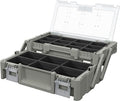 18" Cantilever Tool Box Organizer, Olive Green Heavy-Duty Tool Storage Box with 18 Removable Compartments, Metal Latches, Metal Carry Handle, Clear Lid & Two-Layer Full-Access Design
