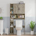 Vabches Over The Toilet Storage Cabinet with 2 Barn Doors, Grey | Farmhouse Storage Cabinet with Toilet Paper Holder Stand，Home Space-Saving Toilet Rack, for Bathroom, Restroom, Laundry