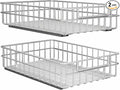 Pull out Cabinet Organizer, Stainless Steel 2-Pack (13.8"W x 21"D) Full-Extension Slide out Drawer, Adhesive Roll out Can Spice Storage Basket Shelf Rack for Pantry, Kitchen, Bathroom, Home Closet