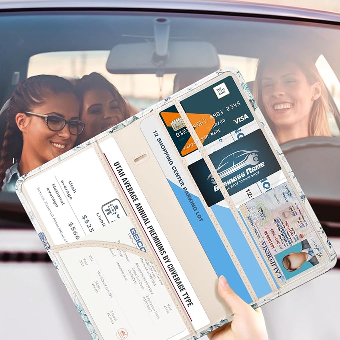 CoBak Car Registration and Insurance Holder | Vehicle Glove Box Organizer, Auto Truck Compartment Document Case with Magnetic Closure for Insurance & Driver License