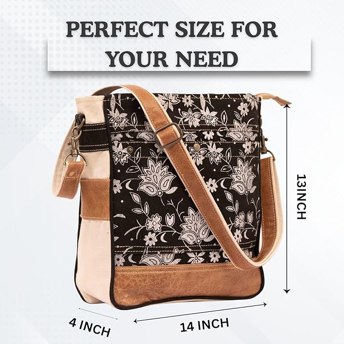 RAJERIYA Bags SEL de MER Upcycled Blossom Print Canvas & Leather Shoulder Bag, Canvas Crossbody Bags for Women
