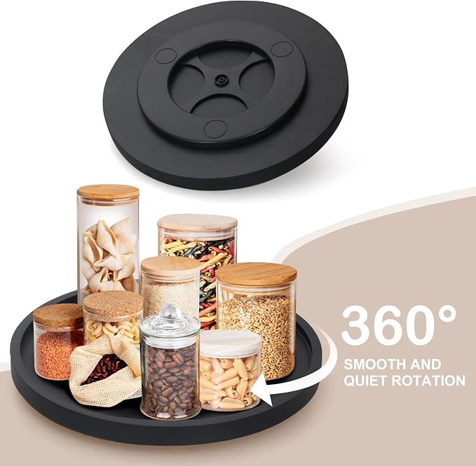12" Black Wood Lazy Susan Cabinet Turntable Round Bathroom Vanity Organizer Tray Decorative Wooden Lazy Susans for Dining Table Top Kitchen Sink Countertop Large Lazy Susan Rotating Tray Spice Rack