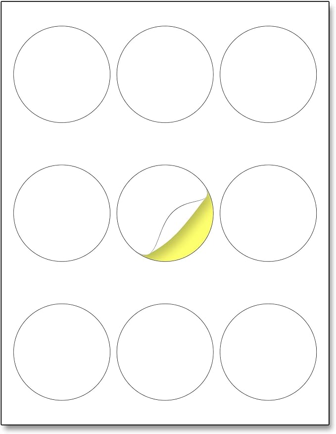 2.5 inch Round Labels Printable Circle Stickers - 8.5" x 11", 30 Sheets | Laser/Inkjet Printing, comes with Print Templates