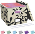 Oterri File Organizer with Lid, File Box, File Cabinet for Letter File Folder Storage, Hanging File Organizer for Office/Decor/Home,Document Organizer, 1 Pack,Leaf Black/Cream-Box Only