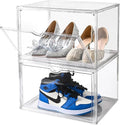 Clear Shoe Organizer,Stackable Shoe Display Case,Shoe Box Storage Bins with Magnetic Door,Fit Shoe Size Up to US 14 (X-Large-2Pack)