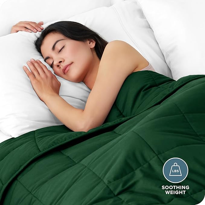 Bare Home Weighted Blanket Full or Queen Size 15lb (48" x 72") for Adults - All-Natural 100% Cotton - Premium Heavy Blanket Nontoxic Glass Beads (Forest Green, 48"x72")