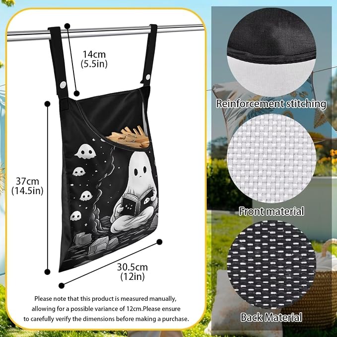 Cute Ghost Clothespin Bag Clothes Pin Hanging Bag Clothespin Bag with Hanging Hook 12 x 14.6 Inch Laundry Clothes Pin Holder Waterproof Clothes Pin Hanging Bag Clothespin Storage