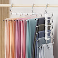 DAMITA Pants Hangers Space Saving - 2 Pack 5 in 1 Layers No Need Installation - Stainless Steel Metal Jeans Hangers - White Closet Organizers and Storage Anti-Slip Design for Pants Scarf Legging