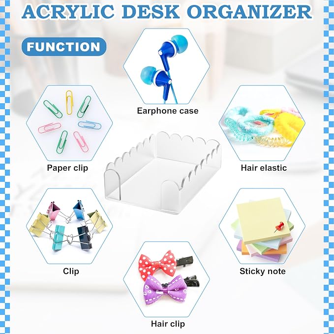 Acrylic Sticky Note Holder 4x6 Inch Scalloped Crystal Clear Sticky Note Holder Dispenser for Classroom Home Desk Organizer Accessories for Dorm Room School Office