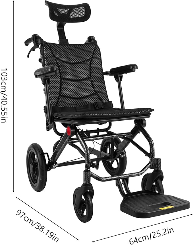 Reclining Wheelchair for Seniors, 280 lbs Capacity Foldable Transport Chair with Adjustable Backrest 90-175°, 18 Inch Wide Seat for Elderly Disabled Patients