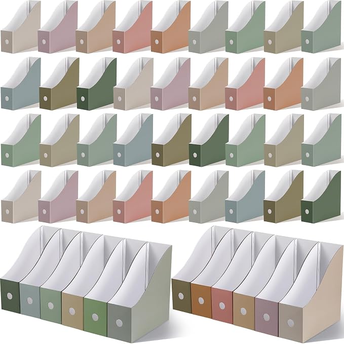 Colarr 48 Pcs Cardboard Magazine Holders 12 Colors Magazine Storage Box with Label Stickers File Folder Book Holder for Desk Desktop Document for School (Morandi Color)