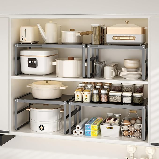 Expandable Kitchen Organizer Shelf, Cabinet Countertop Shelves | Riser Rack, For RV, Kitchen, Pantry, Cupboards, Under Sink and Counter Storage, Office, Adjustable Spice Rack