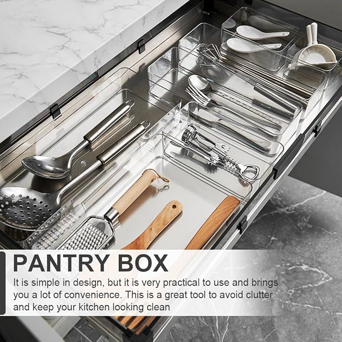 2Pcs Multi-function Household Storage Drawer Organizer Boxes Transparent PP Material Kitchen and Office Multi-compartment Storage Cases for Cosmetics Stationery and Items