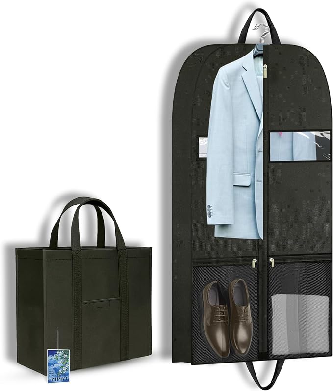 Travel Garment Suit Bag for Hanging Clothes 43", Suit bags for Closet Storage with Pockets Gusseted Garment bag for Men Suits Shirts Tuxedos Dresses Coats, Suit Cover Bags With Handles and Zipper