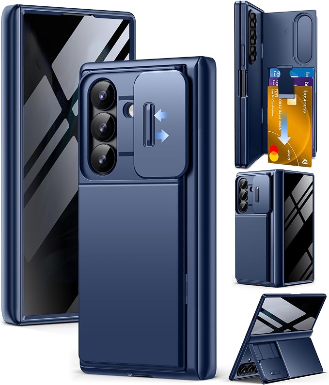 TONGATE Wallet for Z Fold 8 Ultra Case with Privacy Film & Stand, Blue | 4-Card Holder, Anti Spy, Camera Cover, Full Hinge Protection Phone Case for Galaxy Z Fold 8 Ultra Office Business Outdoor