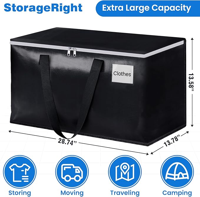 StorageRight Large Moving Bags Heavy Duty Storage Totes for Storage,Packing & Moving Collapsible Moving Supplies with Large Capacity, Reinforced Zippers and Handles, 88L, 8 Packs