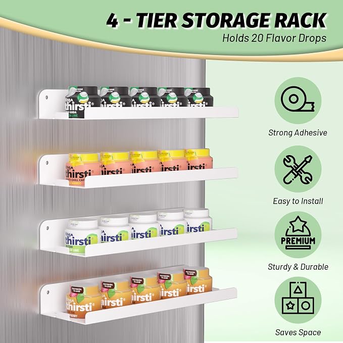 4 Pack Flavor Pods Holder Compatible with Ninja Thirsti，Magnetic Spice Rack Organizer for Refrigerator and Oven，Kitchen Organizers and Storage (White)